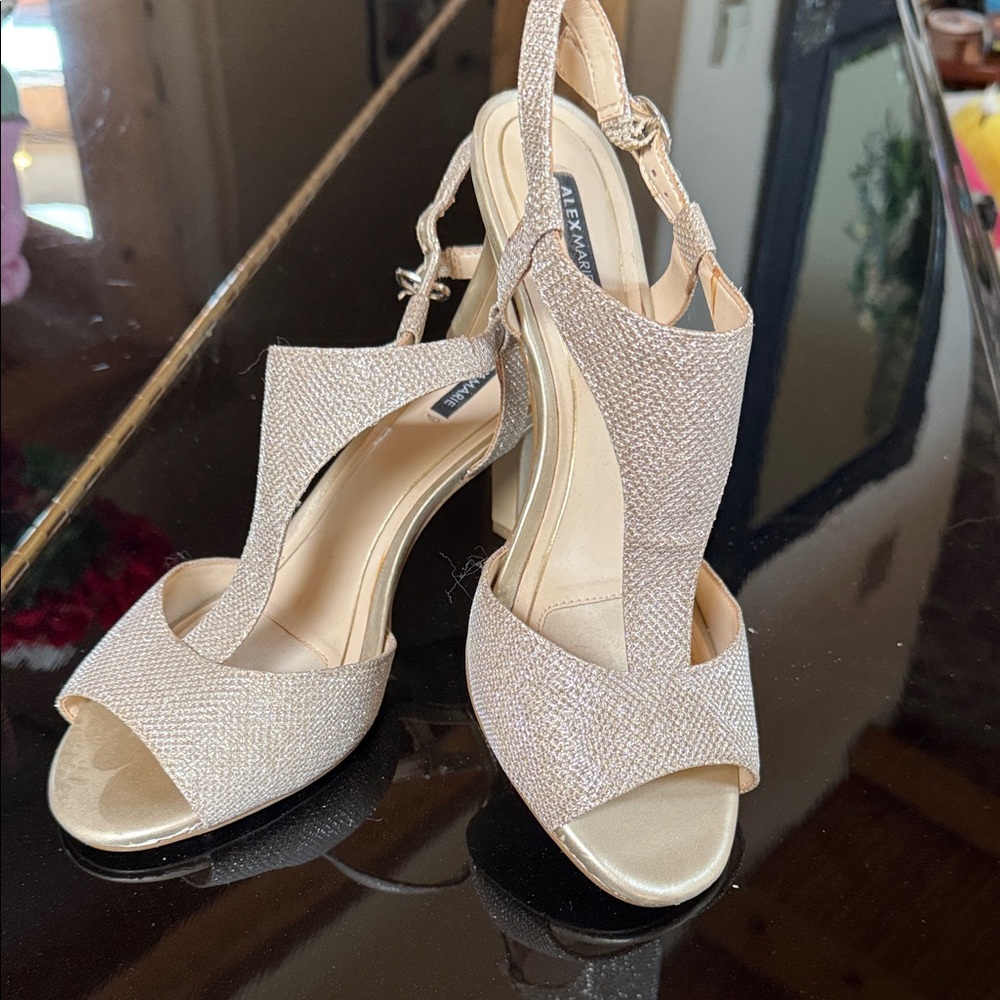 Alex Marie Women's Sparkle Peep-Toe Slingbacks in Champagne Gold